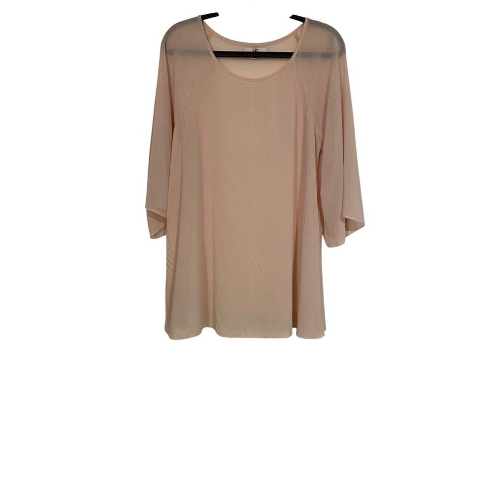 Ya Los Angeles Women’s M Sheer Blush Tunic Top 3/4 Sleeve Lightweight Silk Blend